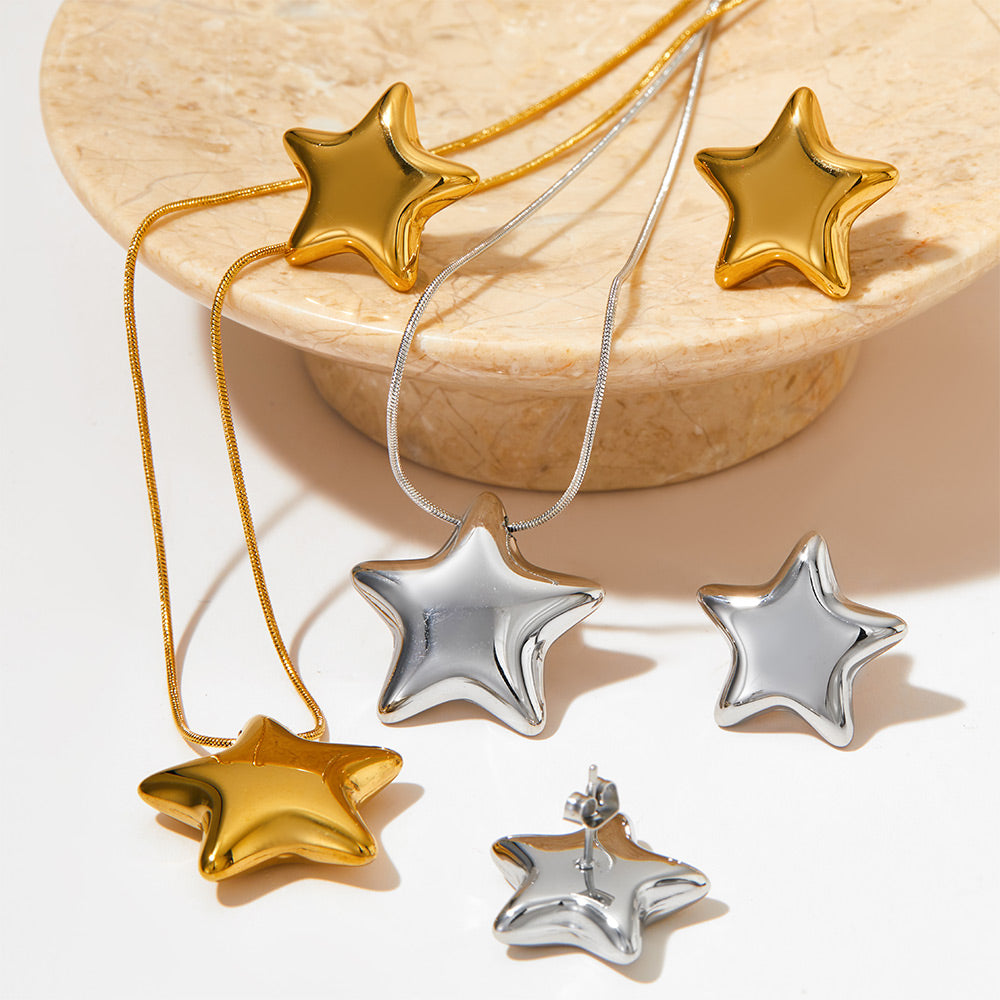 Simple Style Classic Style Star Stainless Steel Polishing Plating 14k Gold Plated White Gold Plated Gold Plated Earrings Necklace