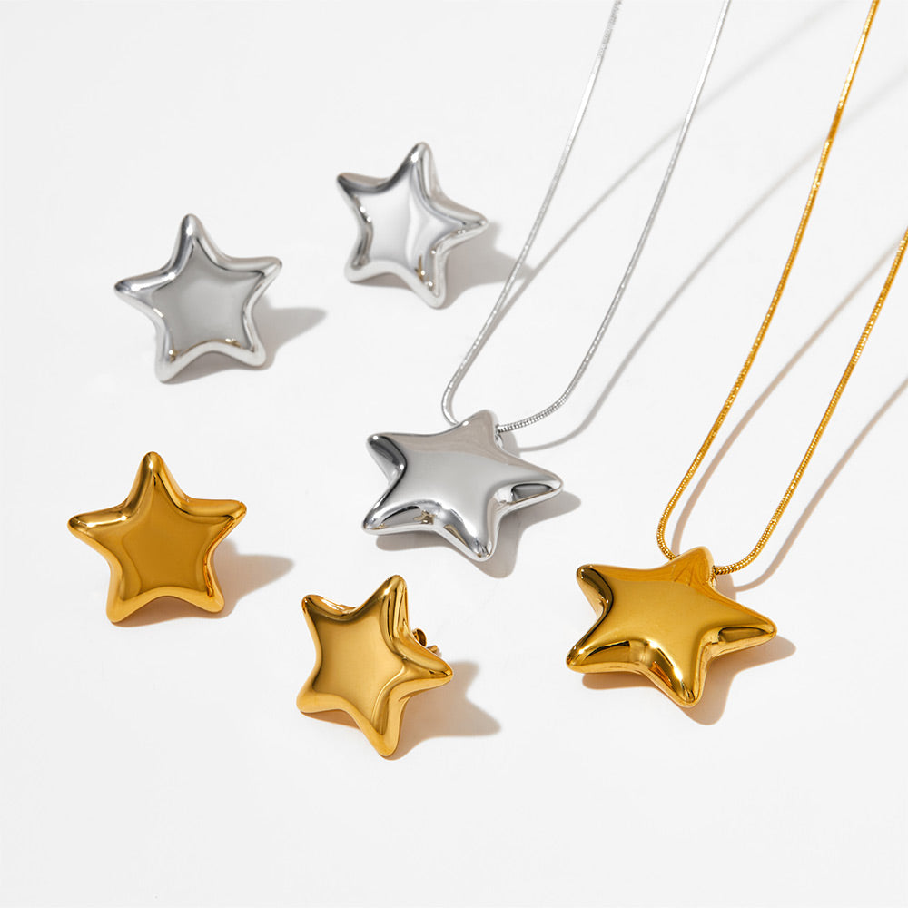 Simple Style Classic Style Star Stainless Steel Polishing Plating 14k Gold Plated White Gold Plated Gold Plated Earrings Necklace