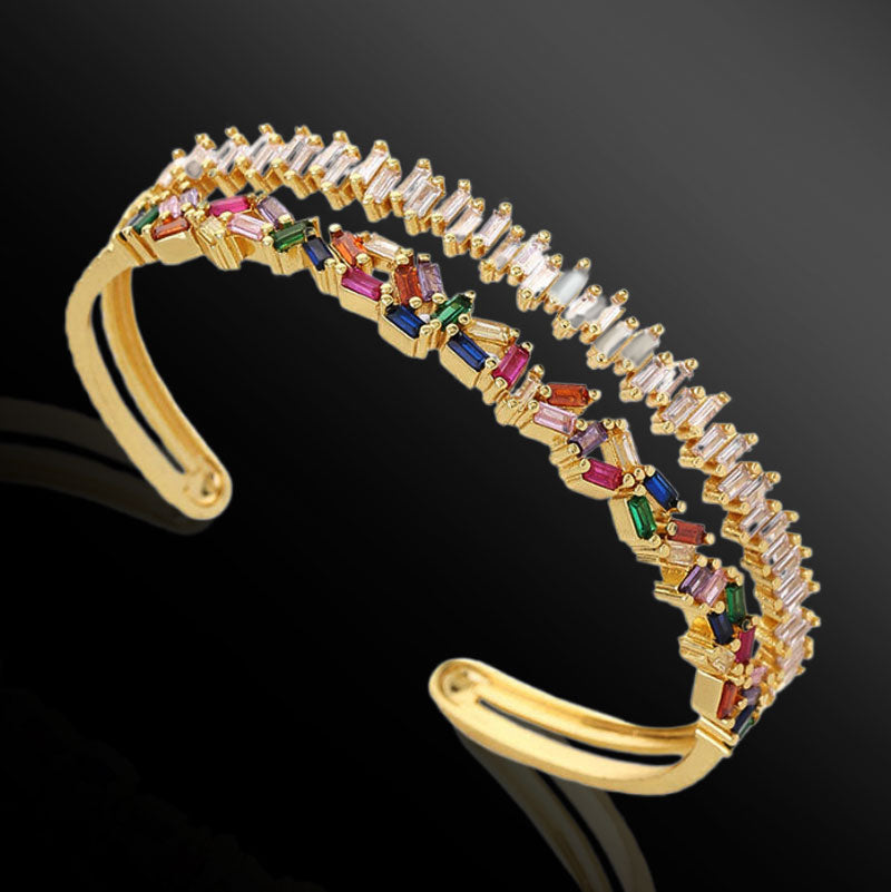 Commute C Shape Copper Plating Inlay Zircon 14k Gold Plated White Gold Plated Bangle