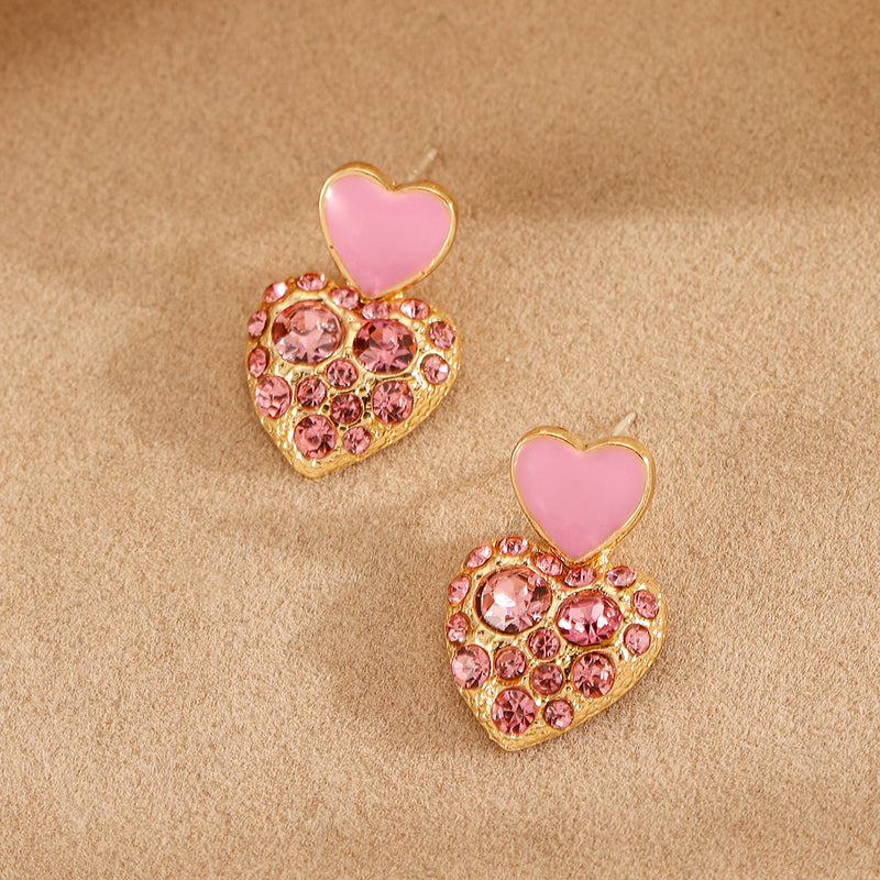 1 Pair Elegant Sweet Heart Shape Inlay Alloy Artificial Rhinestones Drop Earrings