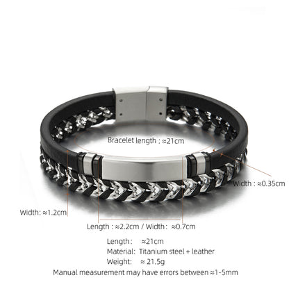 Simple Style Solid Color Stainless Steel Pu Leather Silver Plated Men'S Bracelets