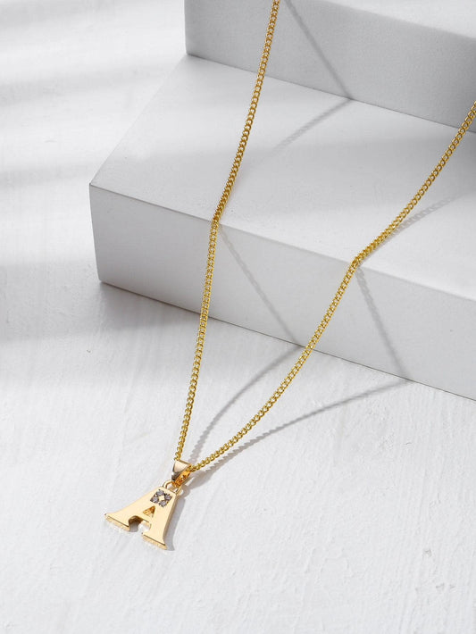 Simple Style Letter Copper Zircon 18k Gold Plated Pendant Necklace