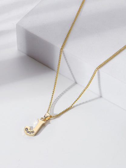 Simple Style Letter Copper Zircon 18k Gold Plated Pendant Necklace