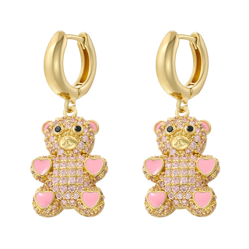 1 Pair Cute Bear Enamel Copper Earrings