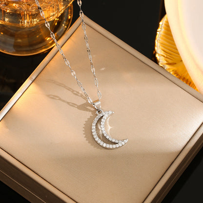 Simple Style Classic Style Moon Titanium Steel Plating Inlay Rhinestones Gold Plated Silver Plated Pendant Necklace