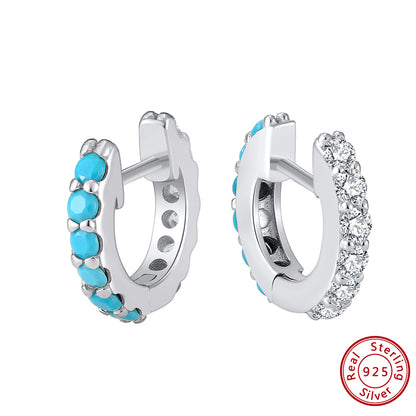 1 Pair Simple Style Round Polishing Plating Inlay Sterling Silver Zircon White Gold Plated Huggie Earrings