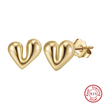 1 Pair Simple Style Classic Style Heart Shape Plating Sterling Silver 18k Gold Plated White Gold Plated Ear Studs