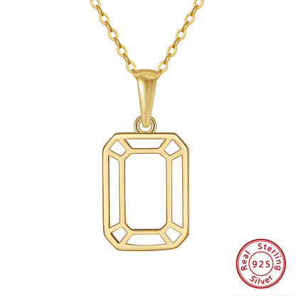 Casual Simple Style Rectangle Sterling Silver Plating Hollow Out 14k Gold Plated Silver Plated Pendant Necklace