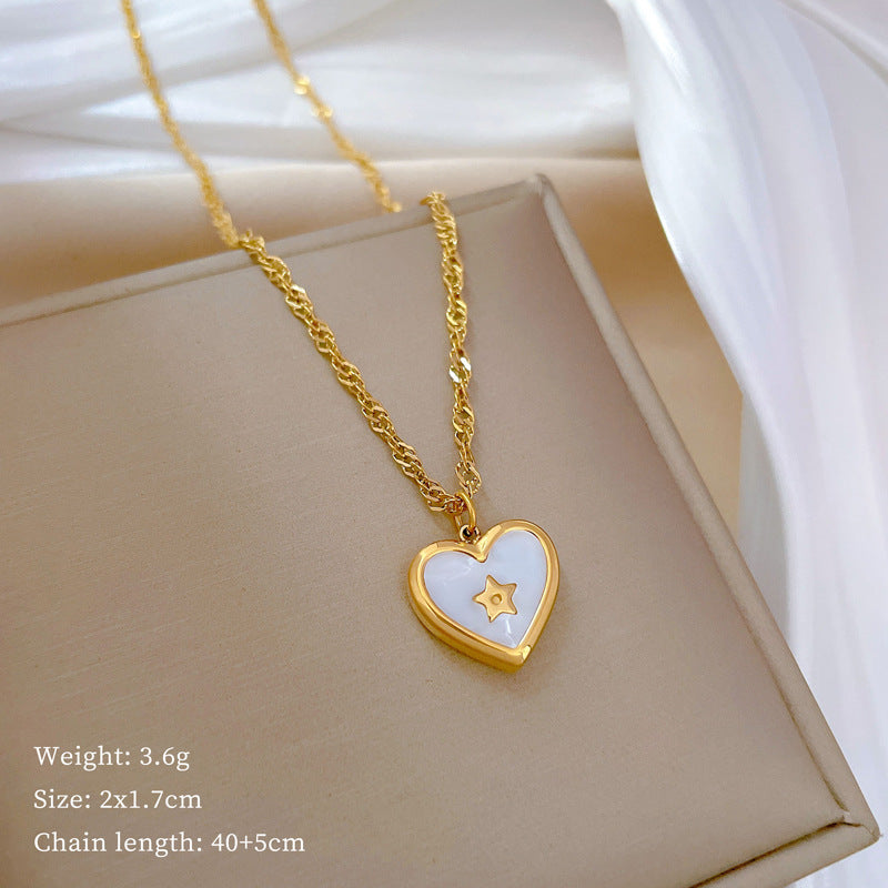 Simple Style Classic Style Star Heart Shape Titanium Steel Inlay Shell Pendant Necklace