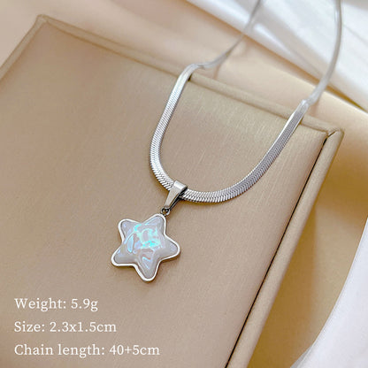 Simple Style Classic Style Commute Pentagram Titanium Steel Inlay Shell Pendant Necklace