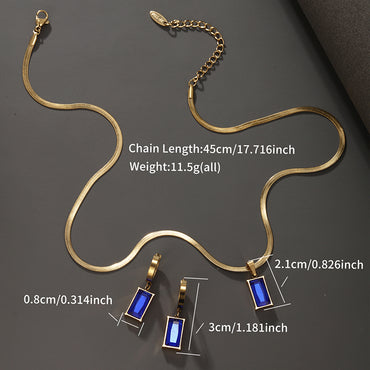 Glam Luxurious Xuping Rectangle Stainless Steel Plating Inlay Artificial Gemstones 14k Gold Plated Earrings Necklace