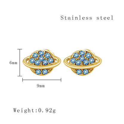 1 Pair Cute Planet Plating Inlay Stainless Steel Titanium Steel Rhinestones Gold Plated Ear Studs