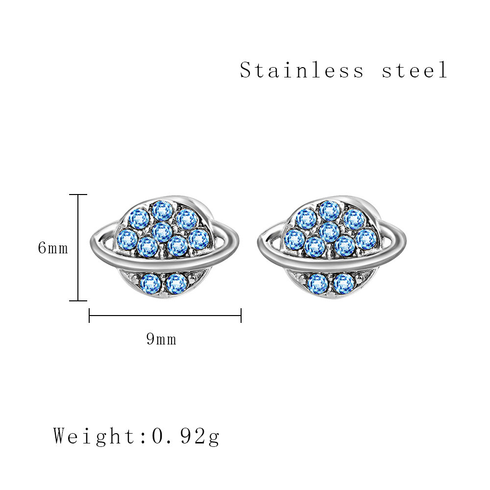 1 Pair Cute Planet Plating Inlay Stainless Steel Titanium Steel Rhinestones Gold Plated Ear Studs