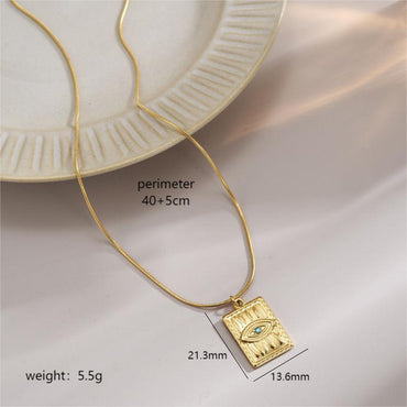 Retro Devil's Eye Star Oval Stainless Steel Plating Inlay Natural Stone 18k Gold Plated Pendant Necklace