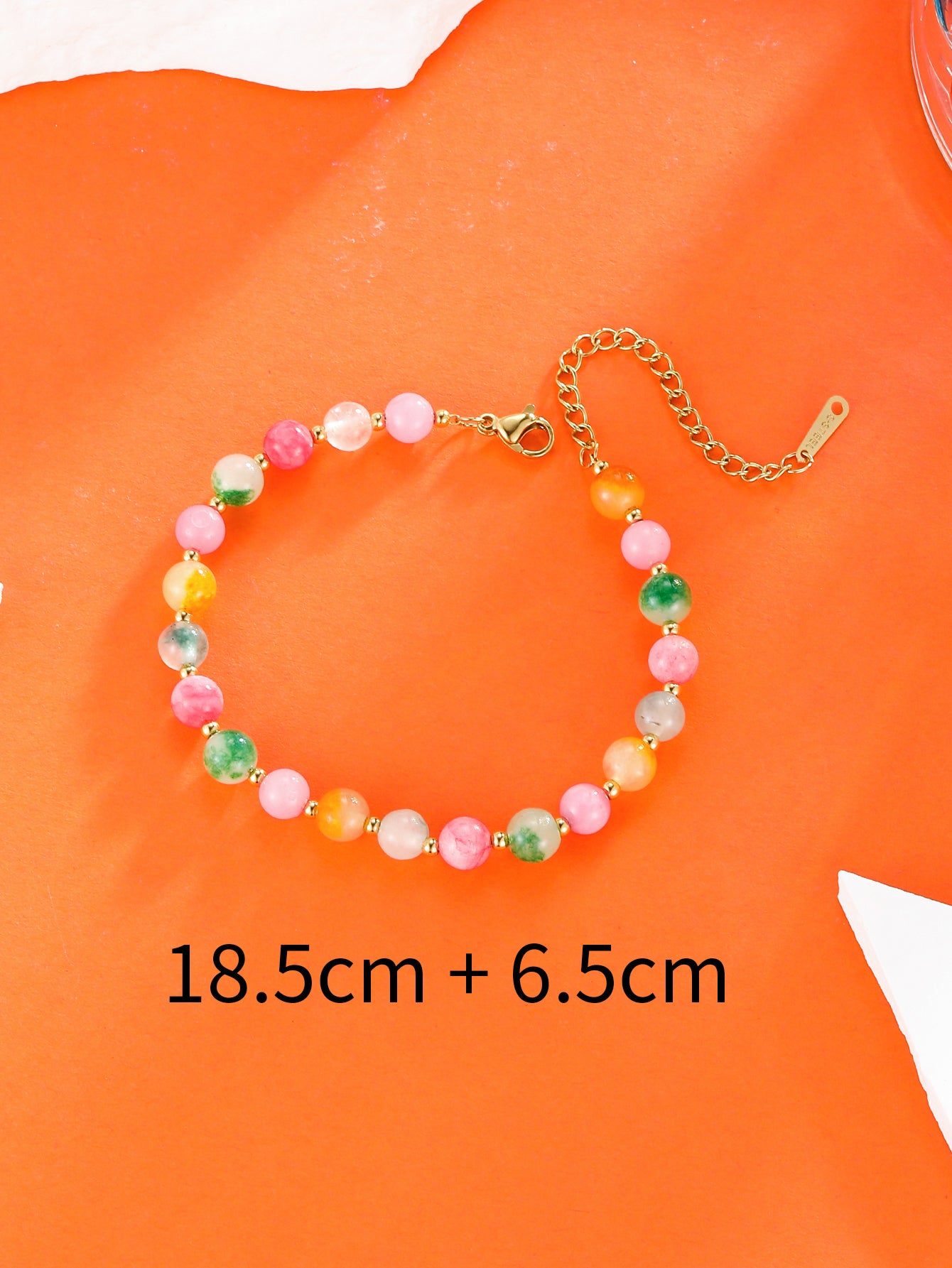 Casual Simple Style Round Stainless Steel Beaded Plating 18k Gold Plated Bracelets