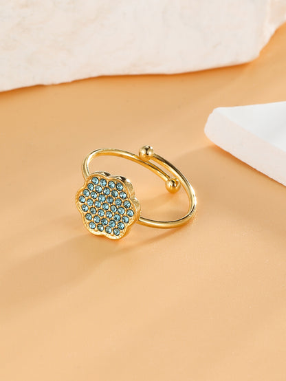 Simple Style Flower Stainless Steel Plating Inlay Zircon 18k Gold Plated Open Rings