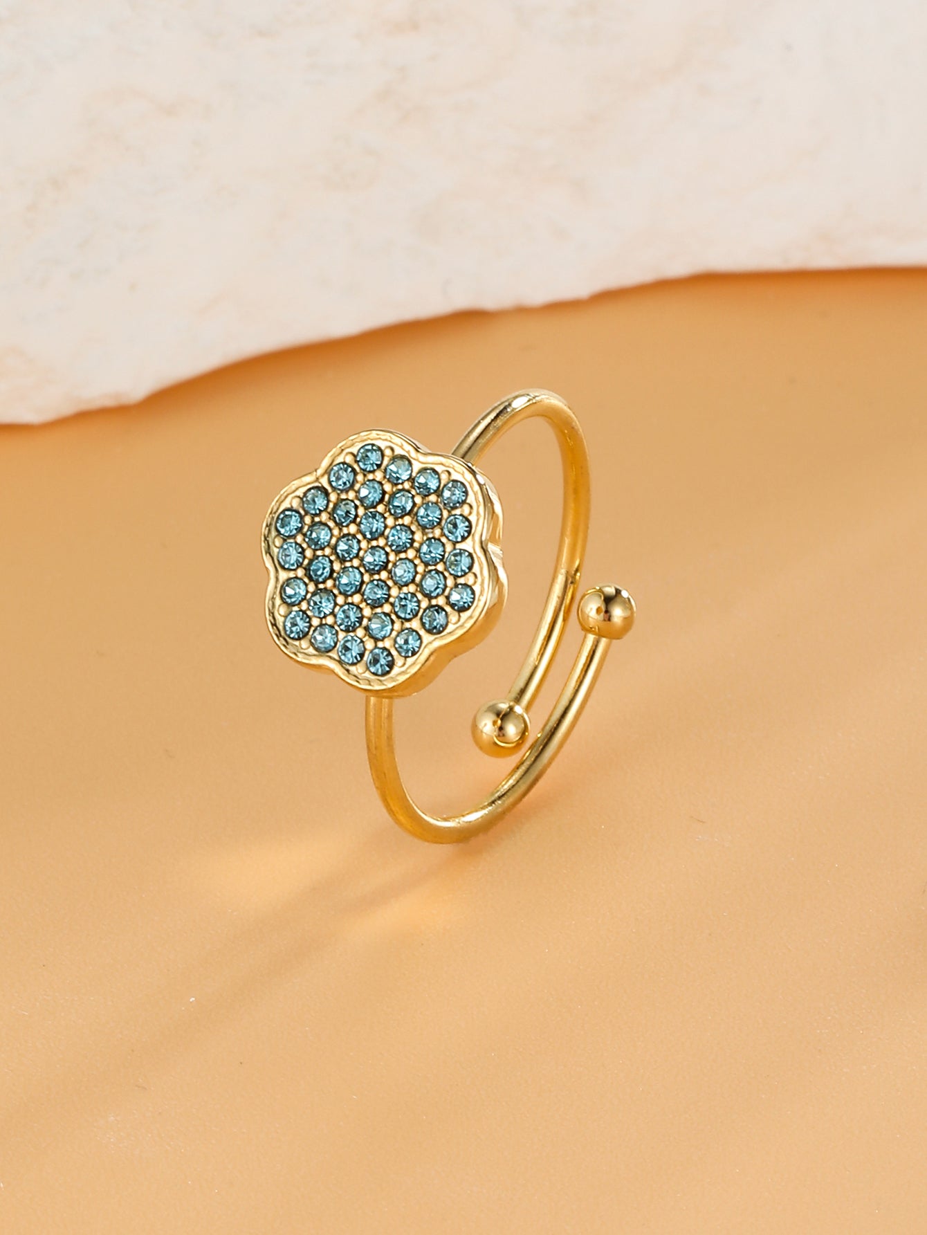 Simple Style Flower Stainless Steel Plating Inlay Zircon 18k Gold Plated Open Rings