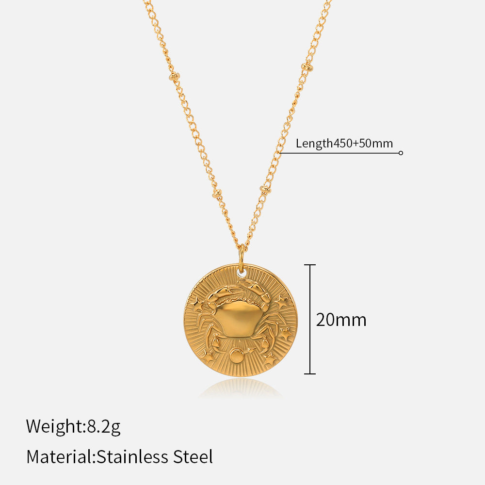 Simple Style Round Constellation Titanium Steel Plating Pendant Necklace