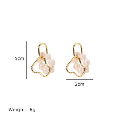 1 Pair Original Design Round Plating Freshwater Pearl Copper 18k Gold Plated Drop Earrings