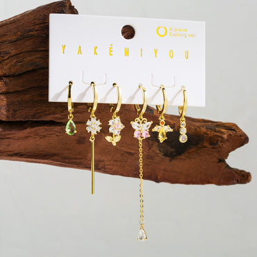 1 Set Ig Style Sweet Flower Bee Butterfly Plating Chain Inlay Copper Zircon 14k Gold Plated Drop Earrings