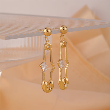 1 Pair Modern Style Paper Clip Rectangle Plating Inlay Stainless Steel Zircon White Gold Plated Gold Plated Drop Earrings