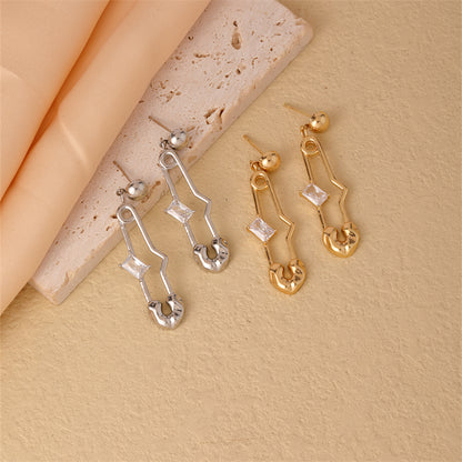 1 Pair Modern Style Paper Clip Rectangle Plating Inlay Stainless Steel Zircon White Gold Plated Gold Plated Drop Earrings