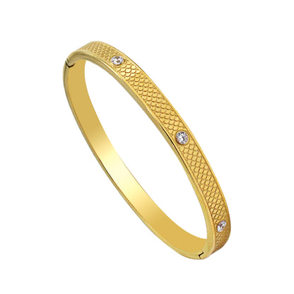 Simple Style Round Stainless Steel Plating Inlay Zircon 18k Gold Plated Bangle