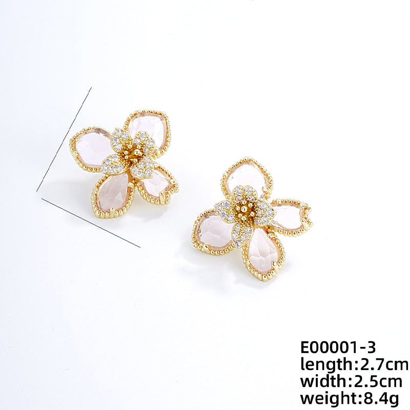 1 Pair Nordic Style Sweet Flower Plating Inlay Copper Zircon White Gold Plated Gold Plated Ear Studs