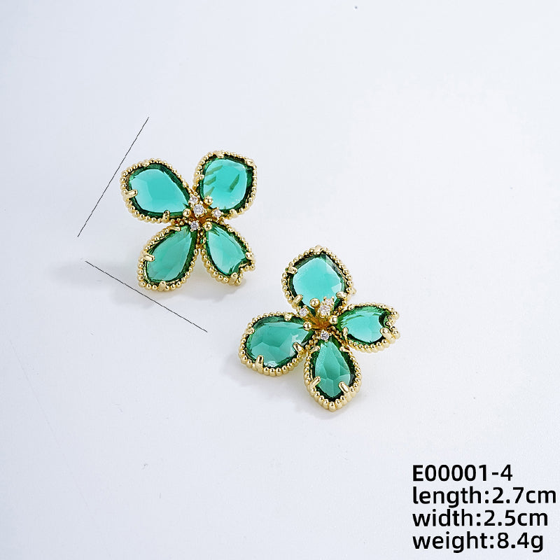 1 Pair Nordic Style Sweet Flower Plating Inlay Copper Zircon White Gold Plated Gold Plated Ear Studs