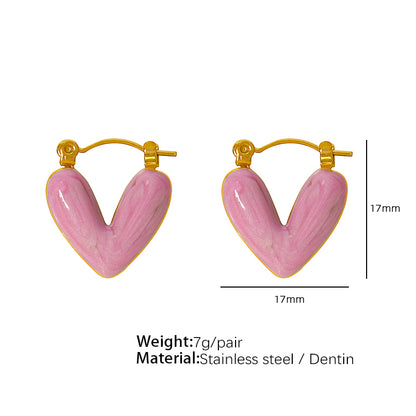 1 Pair Elegant Cute Sweet Heart Shape Plating Titanium Steel 18k Gold Plated Earrings