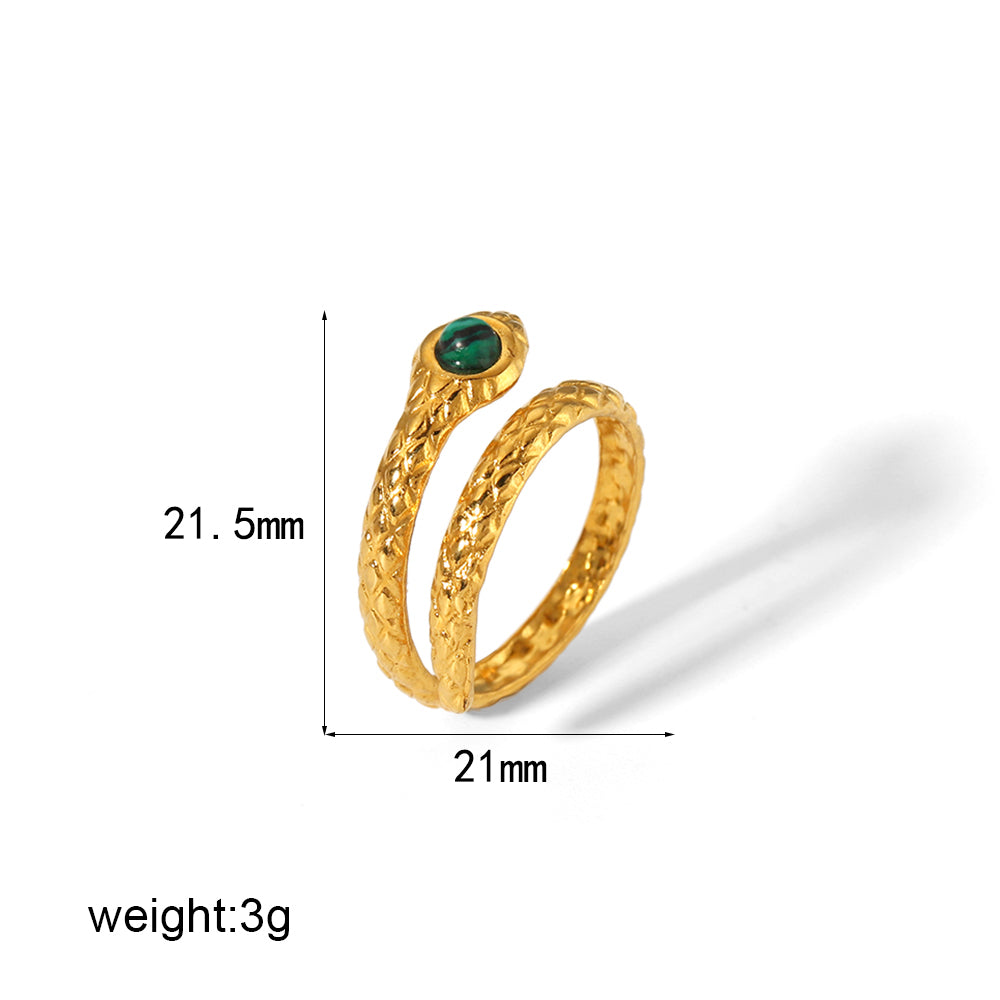 Vintage Style Round Stainless Steel Polishing Plating Inlay Natural Stone 18k Gold Plated Open Rings