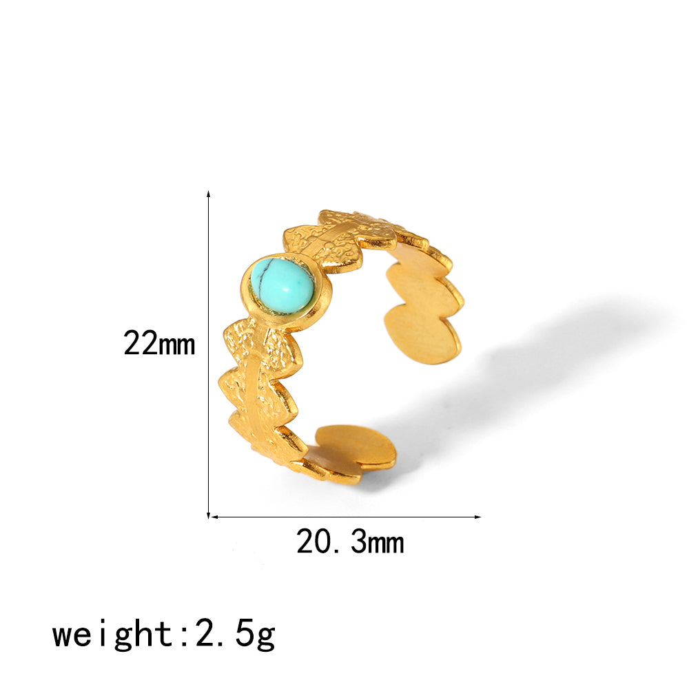 Vintage Style Round Stainless Steel Polishing Plating Inlay Natural Stone 18k Gold Plated Open Rings