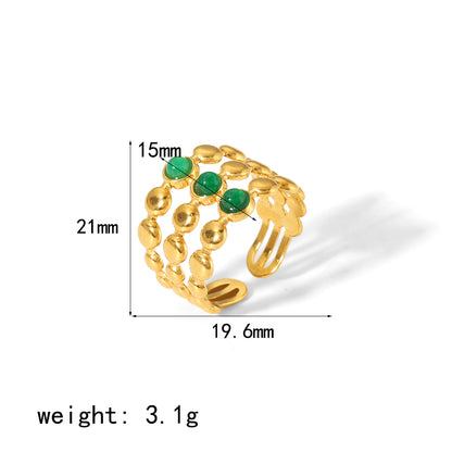 Vintage Style Round Stainless Steel Polishing Plating Inlay Natural Stone 18k Gold Plated Open Rings