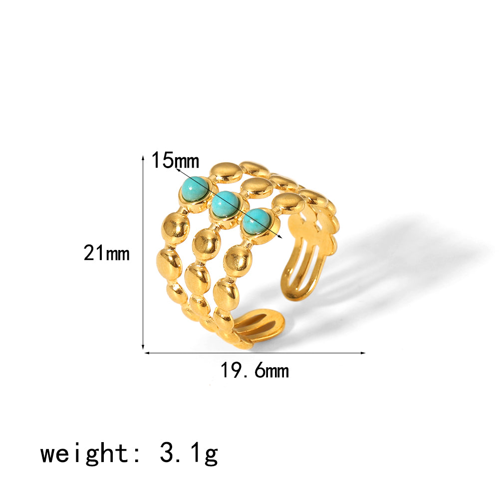 Vintage Style Round Stainless Steel Polishing Plating Inlay Natural Stone 18k Gold Plated Open Rings