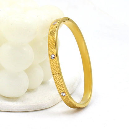 Simple Style Round Stainless Steel Plating Inlay Zircon 18k Gold Plated Bangle