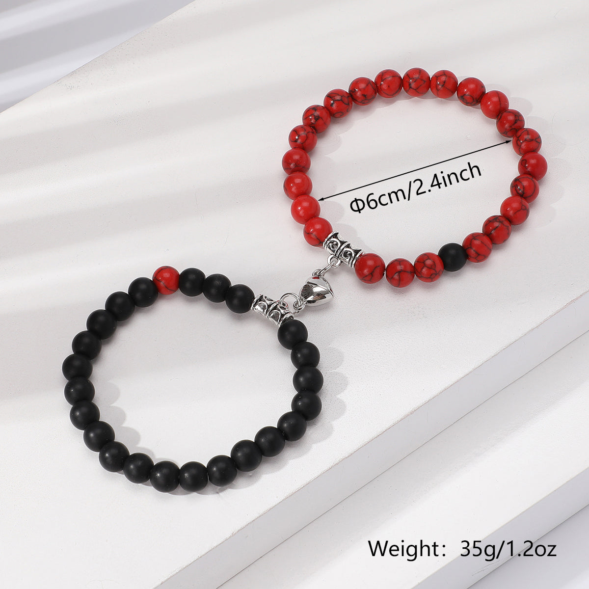 Simple Style Classic Style Heart Shape Stone Beaded Magnetic Metal Button Valentine's Day Couple Bracelets