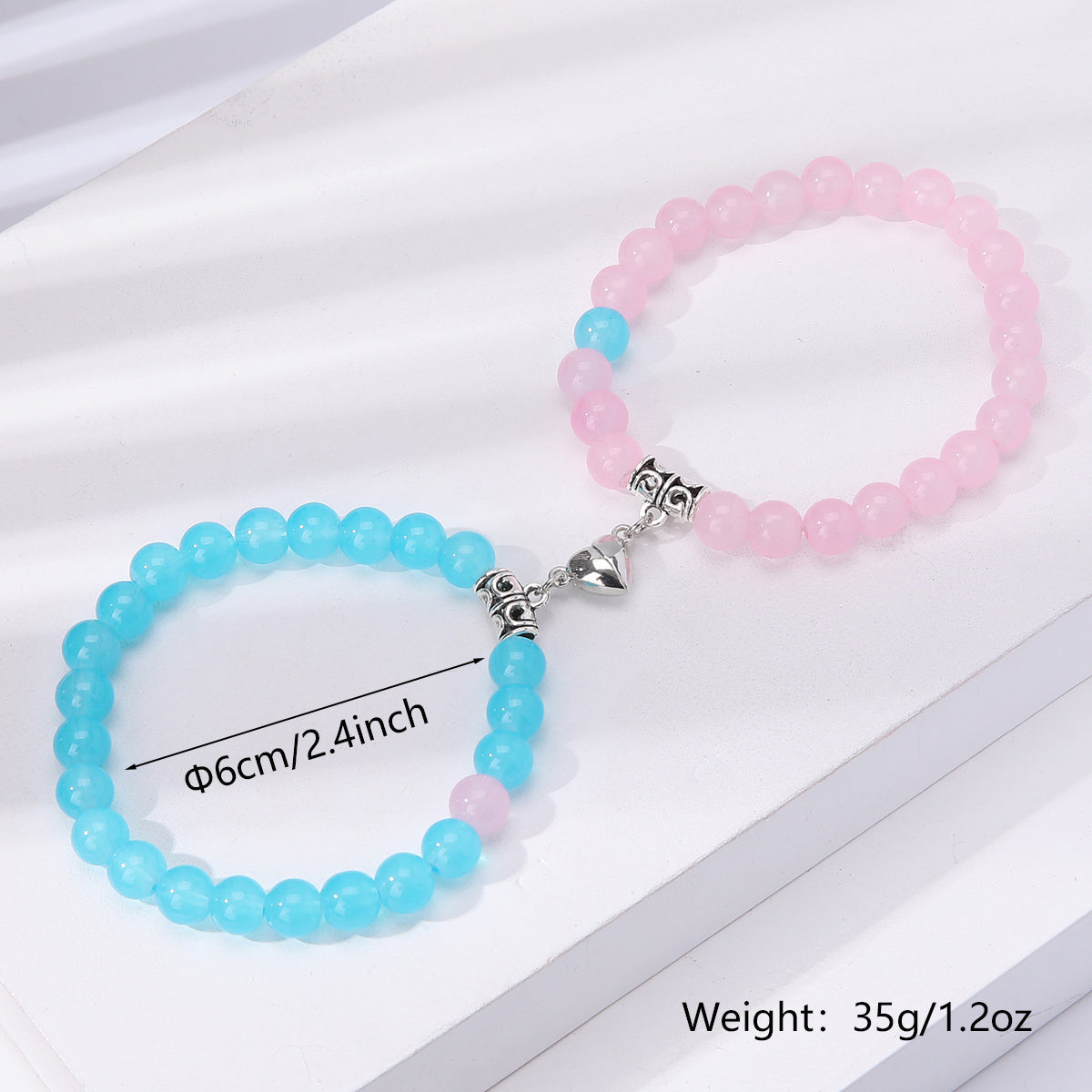 Simple Style Classic Style Heart Shape Stone Beaded Magnetic Metal Button Valentine's Day Couple Bracelets