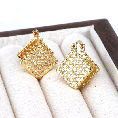 1 Pair Elegant Simple Style Square Plating Copper Zircon Silver Plated Drop Earrings