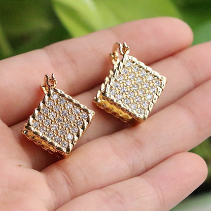 1 Pair Elegant Simple Style Square Plating Copper Zircon Silver Plated Drop Earrings