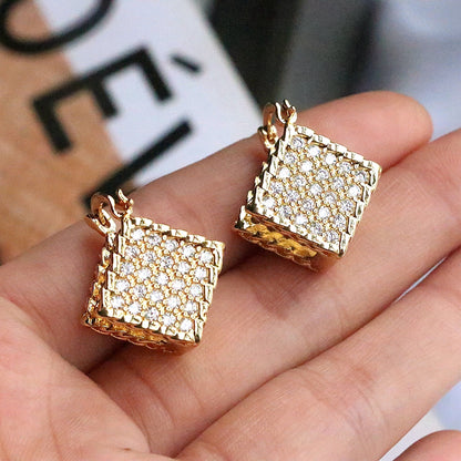 1 Pair Elegant Simple Style Square Plating Copper Zircon Silver Plated Drop Earrings