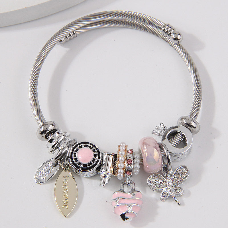 Simple Style Heart Shape Dragonfly Stainless Steel Alloy Bangle