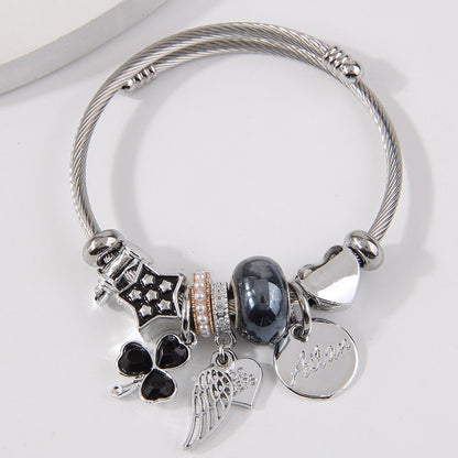 Simple Style Shamrock Wings Stainless Steel Alloy Bangle