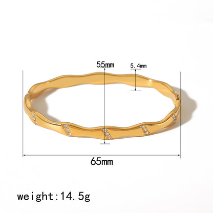 Simple Style Oval Stainless Steel Polishing Plating Zircon 18k Gold Plated Bangle