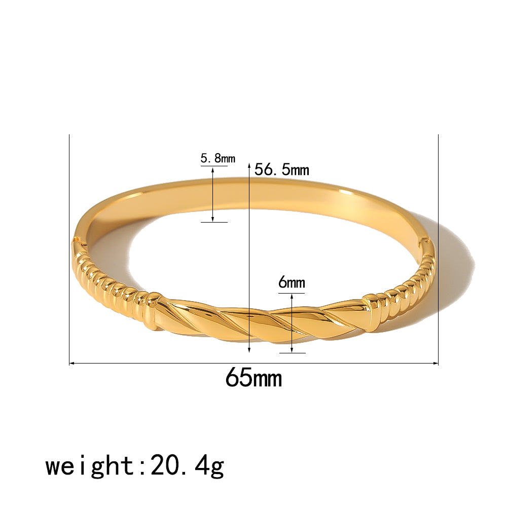 Simple Style Oval Stainless Steel Polishing Plating Zircon 18k Gold Plated Bangle