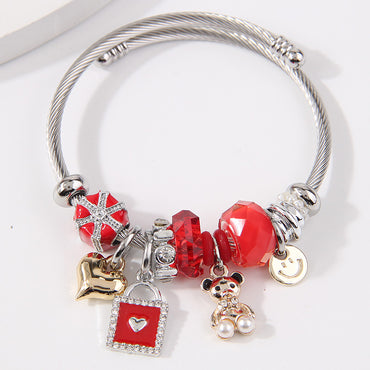 Simple Style Bear Heart Shape Stainless Steel Alloy Bangle