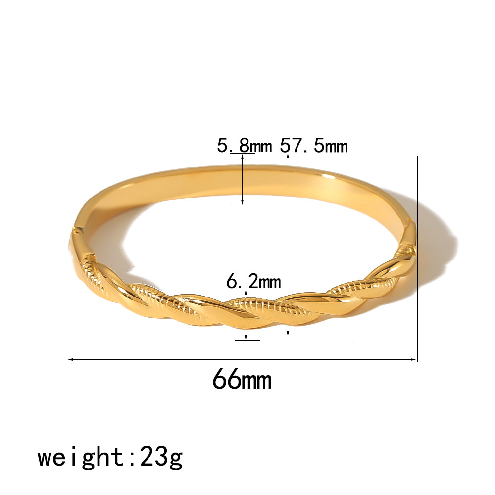 Simple Style Oval Stainless Steel Polishing Plating Zircon 18k Gold Plated Bangle