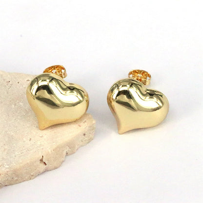 1 Pair Vintage Style Simple Style Heart Shape Plating Copper Ear Studs