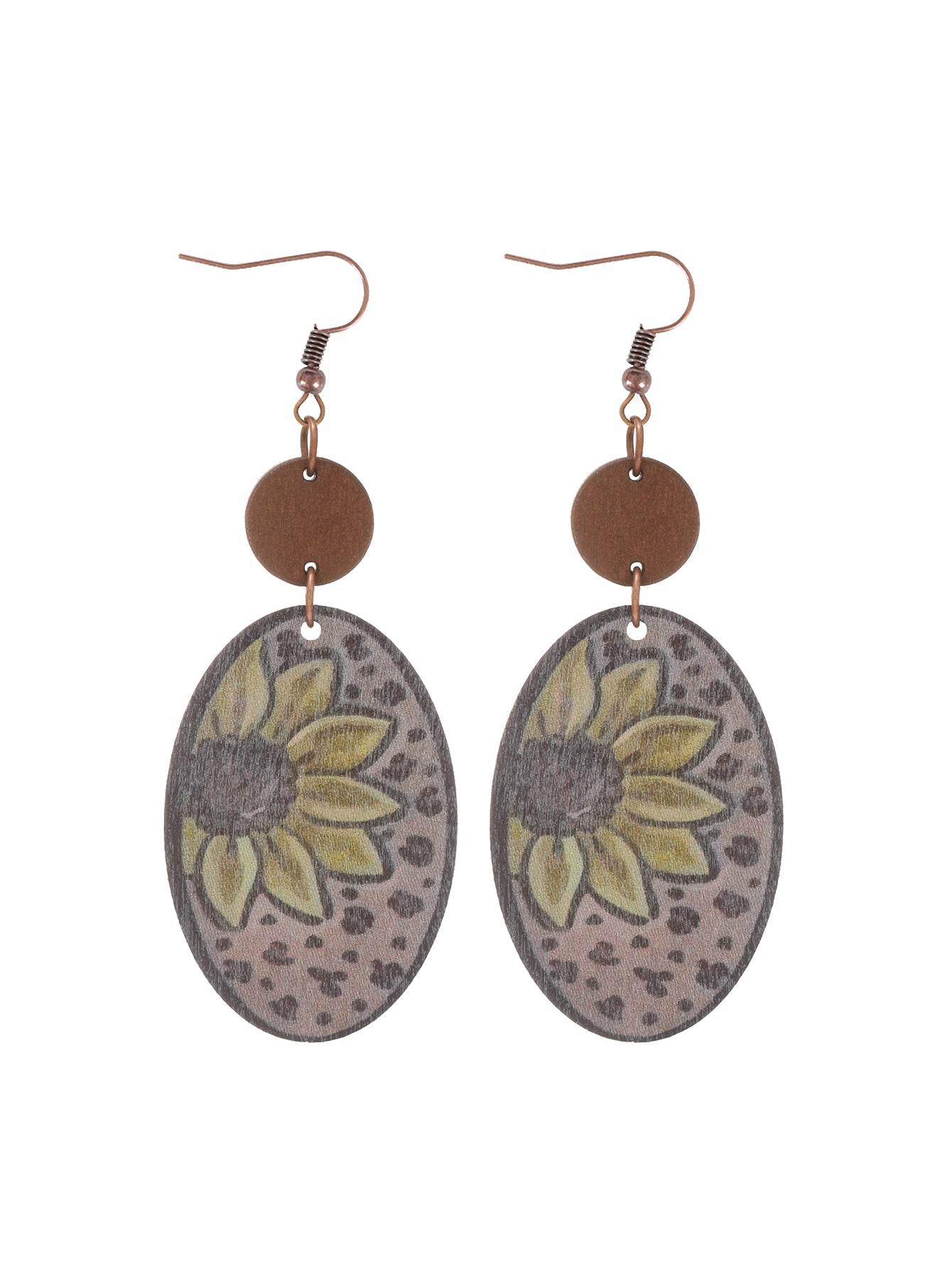 1 Pair Vintage Style Ethnic Style Cactus Sunflower Sun Printing Wood Drop Earrings