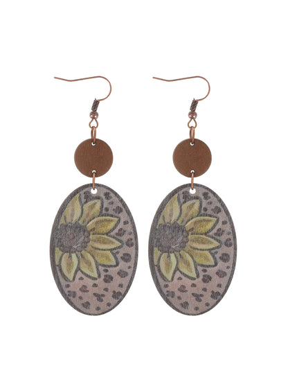 1 Pair Vintage Style Ethnic Style Cactus Sunflower Sun Printing Wood Drop Earrings