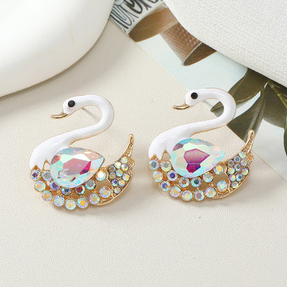 1 Pair Simple Style Shiny Swan Plating Inlay Alloy Rhinestones Gold Plated Ear Studs